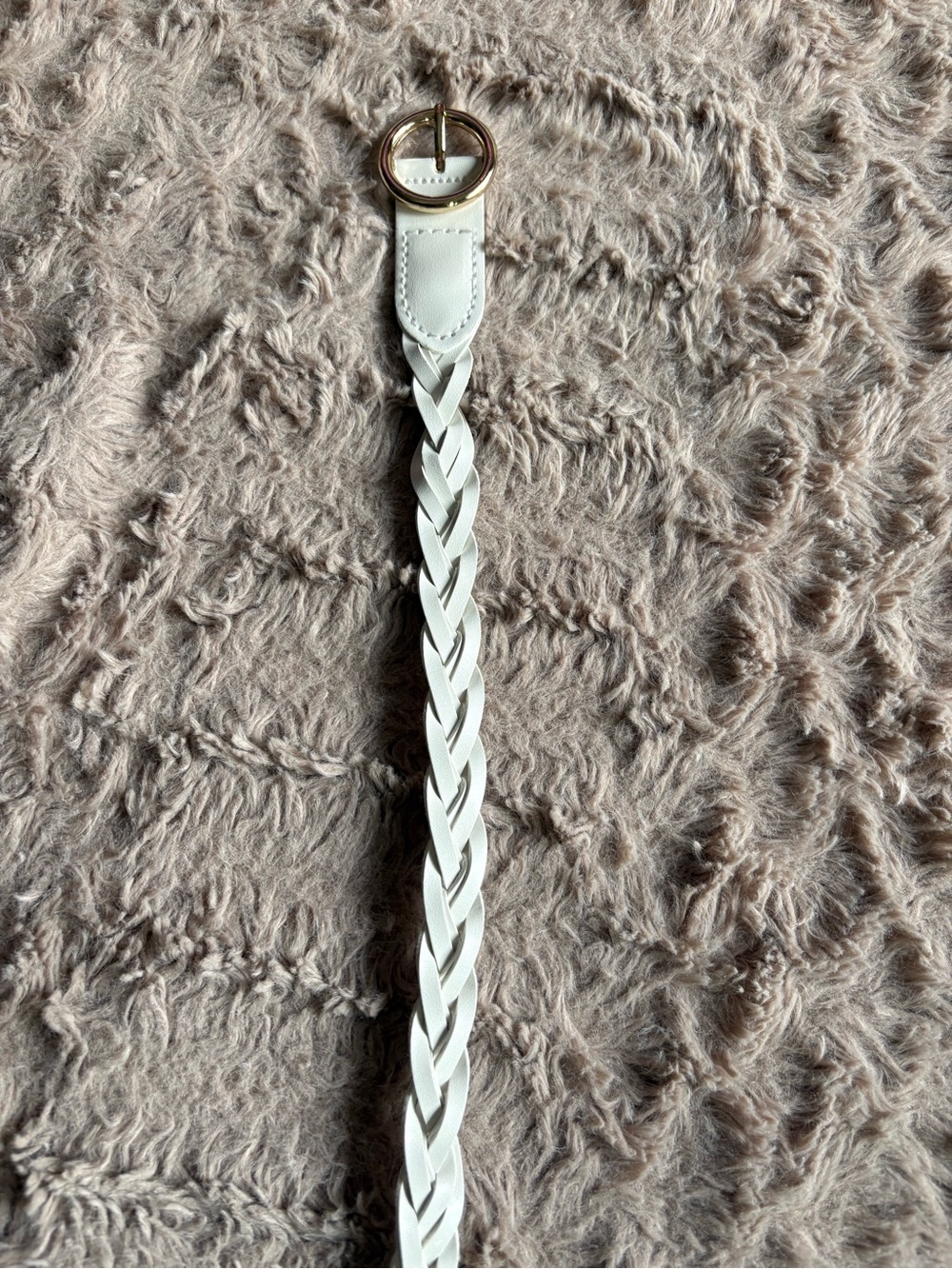 White Braided Leather Belt for Women with Gold Buckle